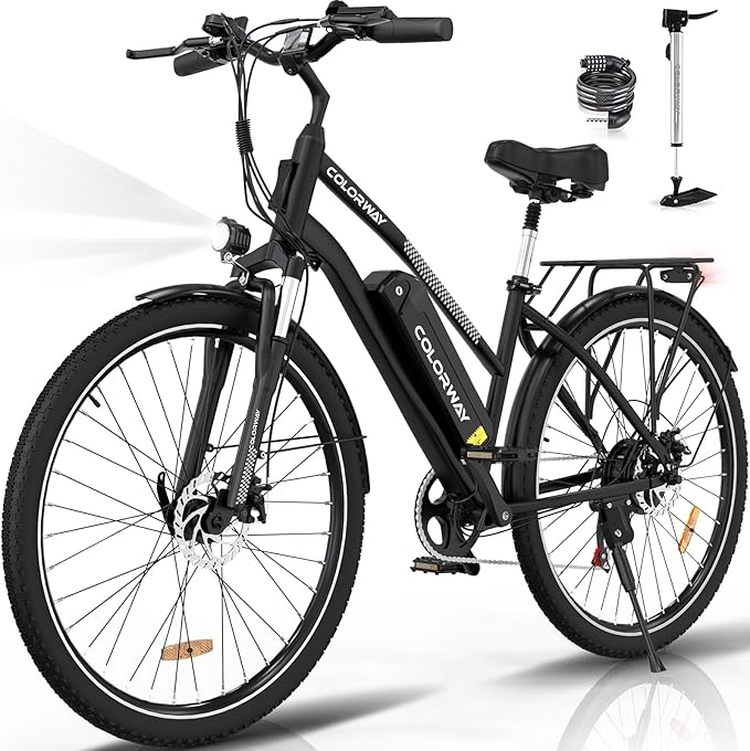 COLORWAY BK27 Affordable Electric Bicycle | 15Ah | 62Miles | 15Mph - Black - SparkoBikes