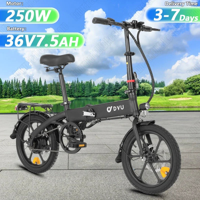 DYU A1F Electric Bike | 7.5 Ah | 18 miles | 12 Mph - Black - SparkoBikes
