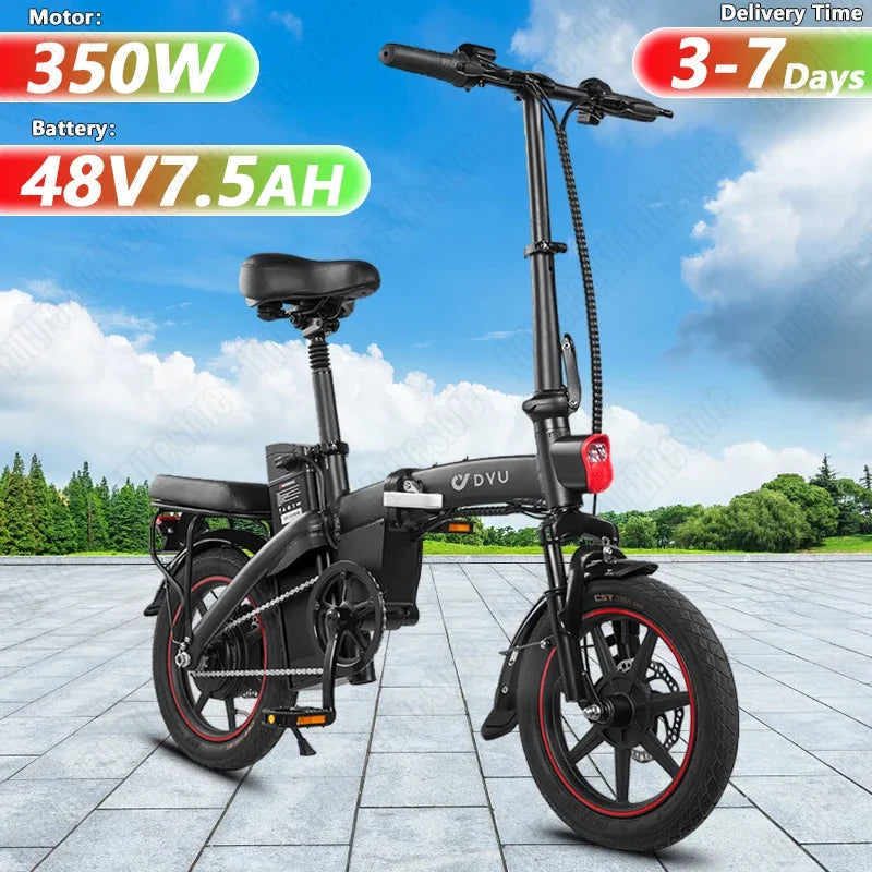 DYU A5 Foldable Electric Bike | 7.5 Ah | 24 Miles | 15 Mph - Black - SparkoBikes