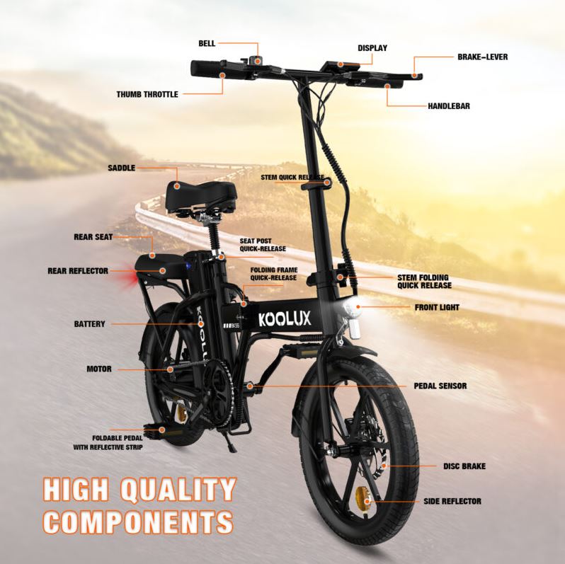 KOOLUX BK5 Folding E Bike | 10 Ah | 43 miles | 15 Mph - Black - SparkoBikes