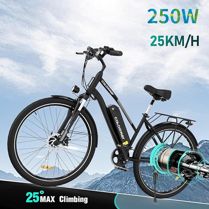 COLORWAY BK27 Affordable Electric Bicycle | 15Ah | 62Miles | 15Mph - Black - SparkoBikes