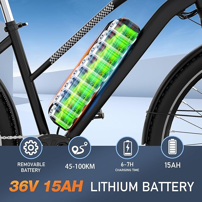 COLORWAY BK27 Affordable Electric Bicycle | 15Ah | 62Miles | 15Mph - Black - SparkoBikes