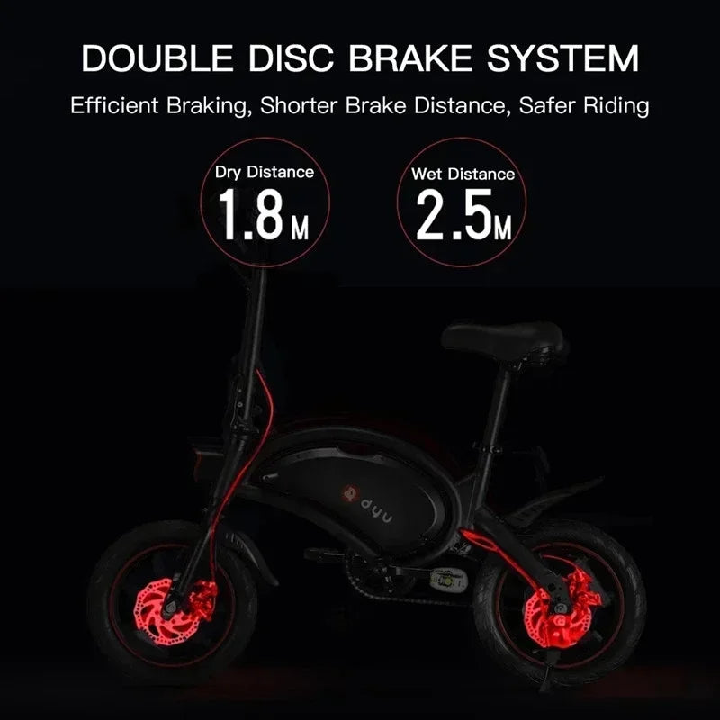 DYU D3F Electric Bike | 10Ah | 45 Miles | 15 Mph - Black - SparkoBikes