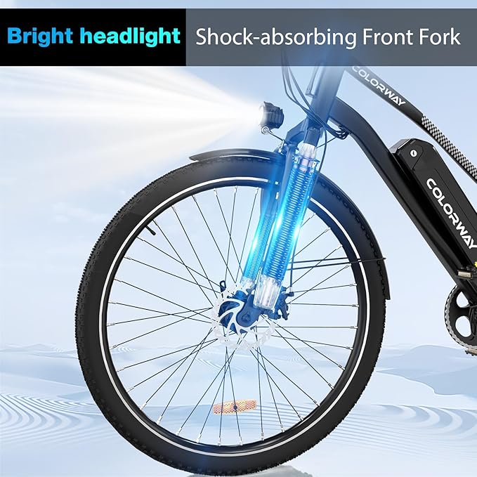 COLORWAY BK27 Affordable Electric Bicycle | 15Ah | 62Miles | 15Mph - Black - SparkoBikes