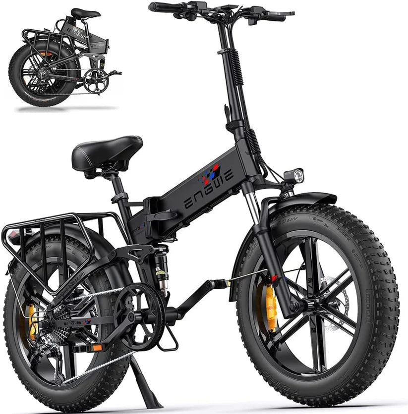 ENGWE Engine X Best Folding Electric Bike Under 1000£ | 13Ah | 74.5 miles | 15.5Mph - Black/White/Red - SparkoBikes