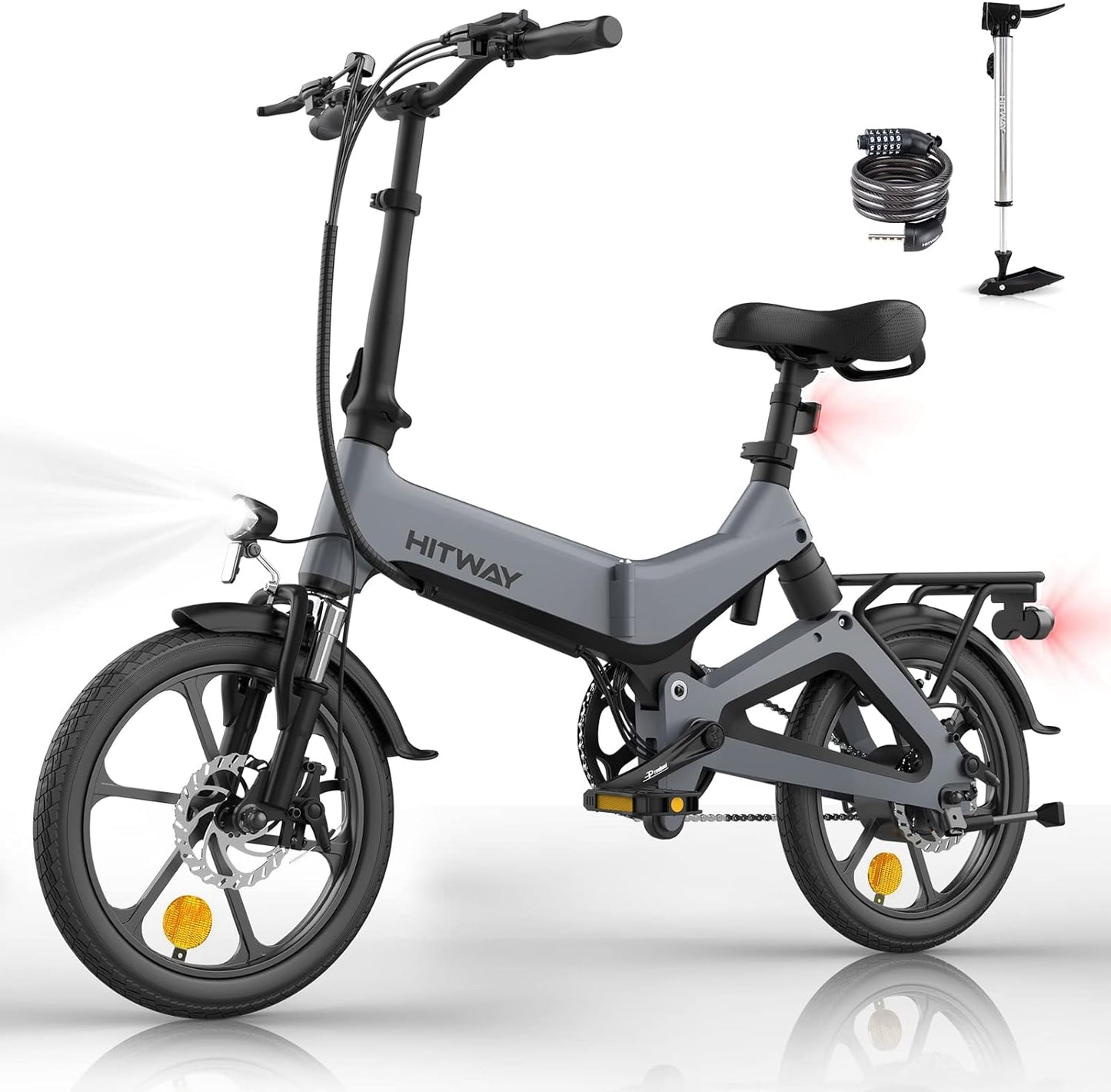 BK2 Hitway Folding Electric Bike | 7.8Ah | 31 miles | 15.5 Mph - Grey / Black Green - SparkoBikes