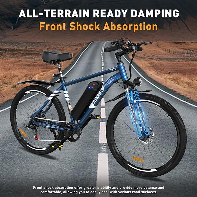 HITWAY BK15 Electric MTB Bikes | 12Ah | 55 miles | 15.5 Mph - Navy Blue/White/Black - SparkoBikes