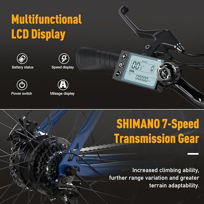 HITWAY BK15 Electric MTB Bikes | 12Ah | 55 miles | 15.5 Mph - Navy Blue/White/Black - SparkoBikes