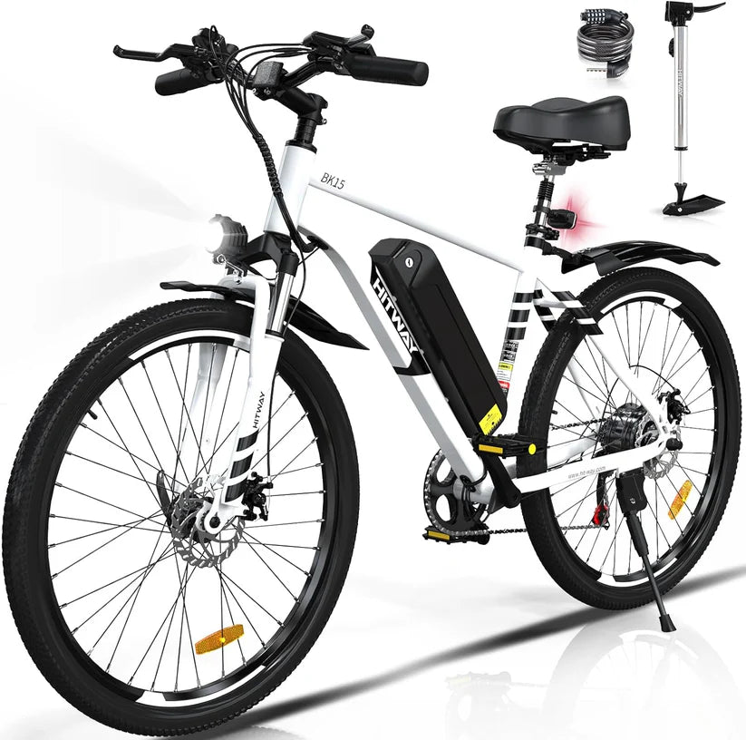 HITWAY BK15 Electric MTB Bikes | 12Ah | 55 miles | 15.5 Mph - Navy Blue/White/Black - SparkoBikes