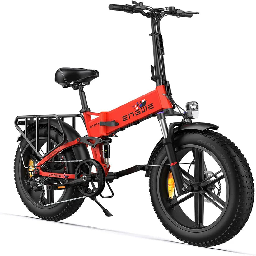 ENGWE Engine X Best Folding Electric Bike Under 1000£ | 13Ah | 74.5 miles | 15.5Mph - Black/White/Red - SparkoBikes