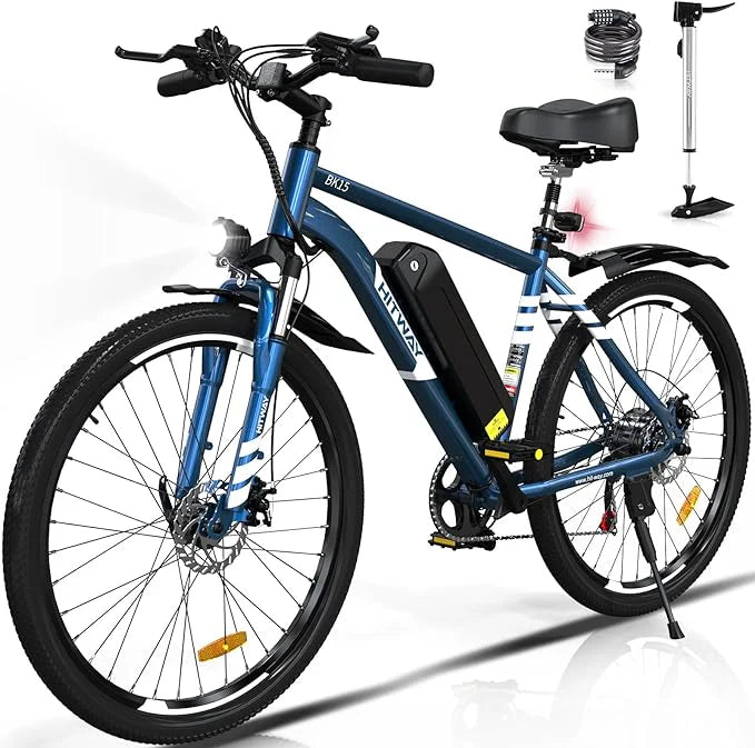HITWAY BK15 Electric MTB Bikes | 12Ah | 55 miles | 15.5 Mph - Navy Blue/White/Black - SparkoBikes