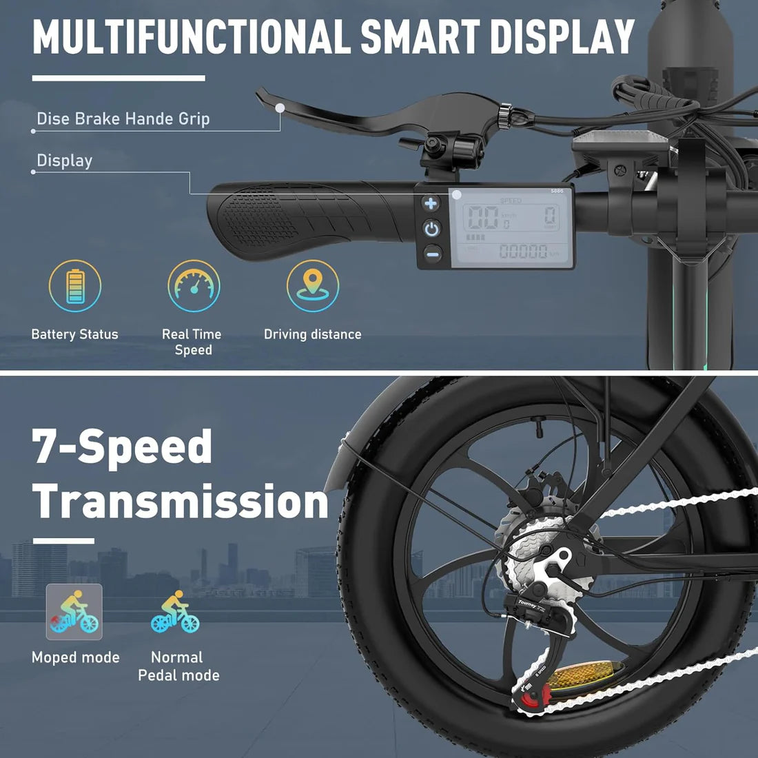 HITWAY BK6s Electric Bike | 12.5Ah | 43 miles | 15.5 Mph - Red/Gray/Blue/Black - SparkoBikes