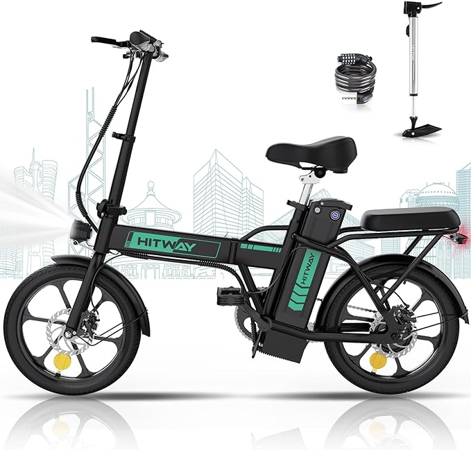 Hitway Bk5 Best Folding Electric Bike | 8.4Ah | 31miles | 15.5Mph - Green/White - SparkoBikes