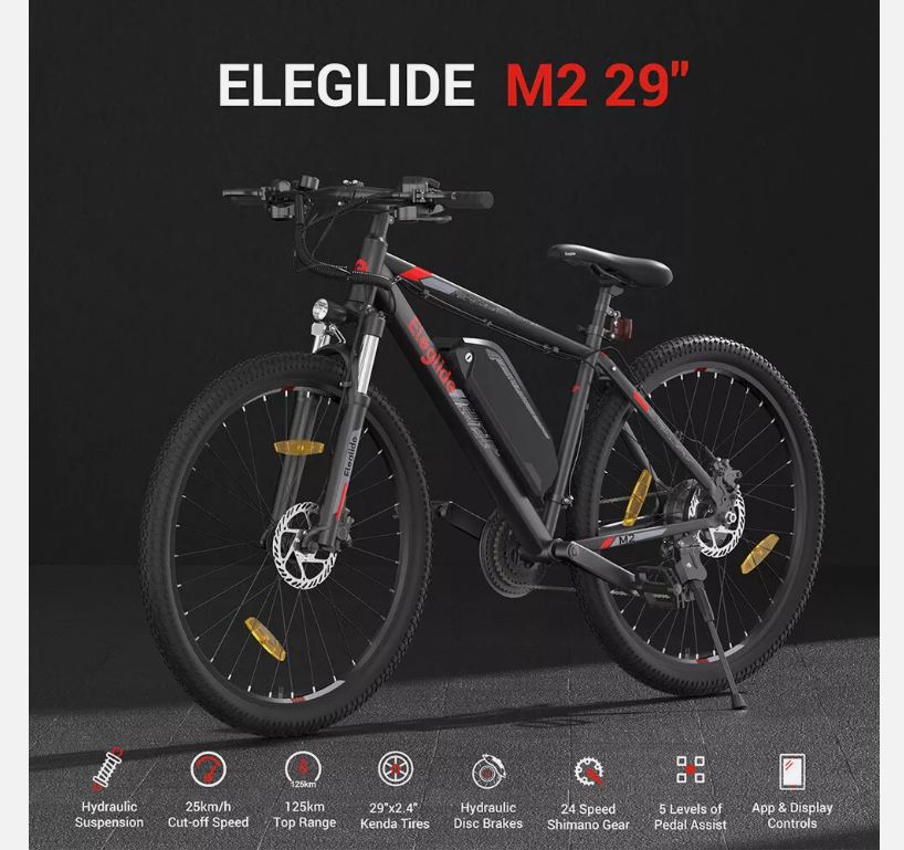 Eleglide M2 Electric Mountain Bike | 15Ah | 77.6Miles | 15.5mph - Black - SparkoBikes