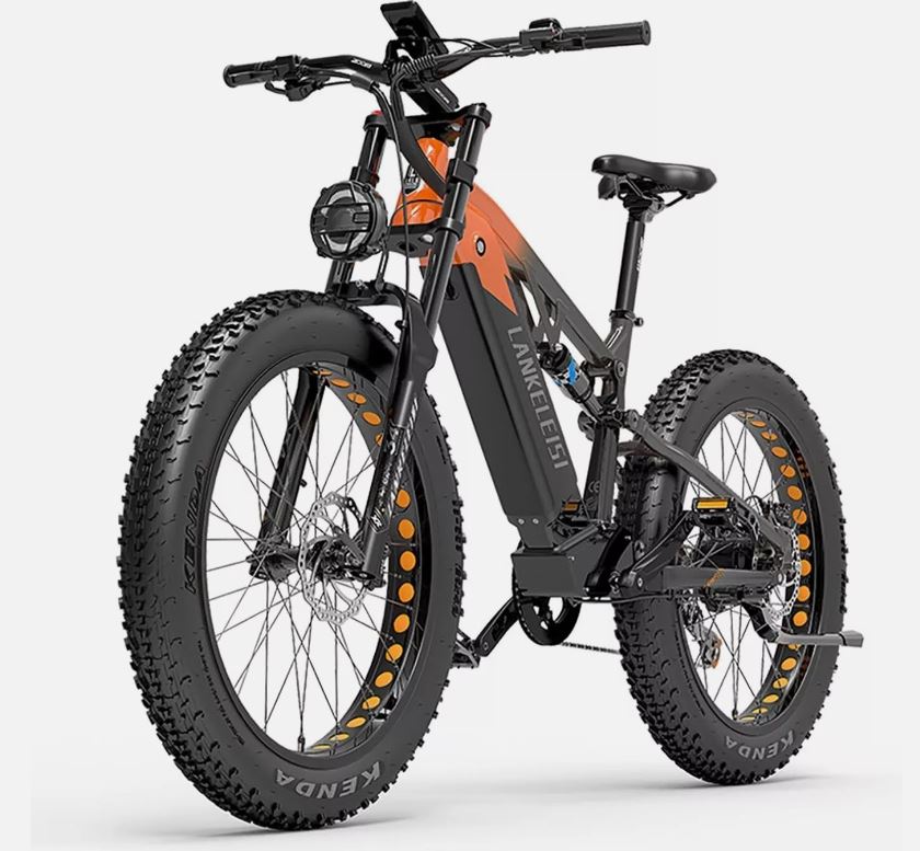 LANKELEISI RV800 Electric Bike  | 20Ah | 88 miles | 15 Mph - Black Orange  for adults - SparkoBikes