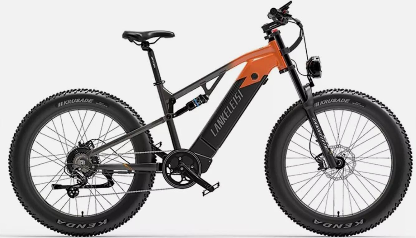 LANKELEISI RV800 Electric Bike  | 20Ah | 88 miles | 15 Mph - Black Orange  for adults - SparkoBikes