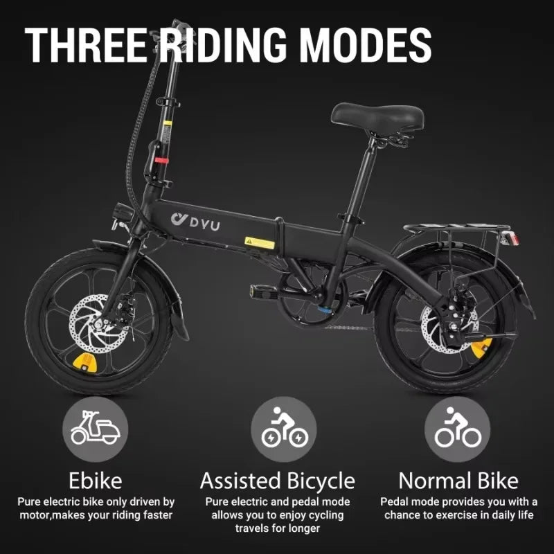 DYU A1F Electric Bike | 7.5 Ah | 18 miles | 12 Mph - Black - SparkoBikes