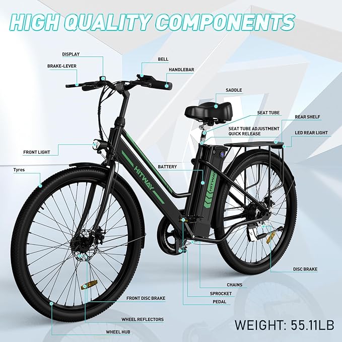 HITWAY Electric Bikes BK8S | 8.4Ah | 37 miles  | 15.5mph - Black/White/Blue - SparkoBikes