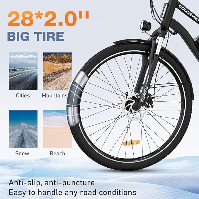 COLORWAY BK27 Affordable Electric Bicycle | 15Ah | 62Miles | 15Mph - Black - SparkoBikes