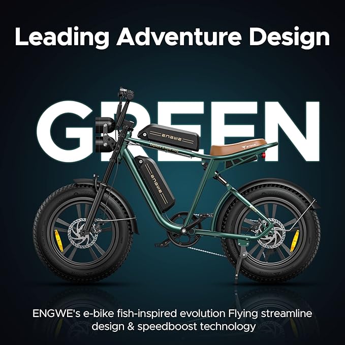 ENGWE M20 Dual battery Electric Bike | 13AH | 44miles | 15.53MPh - Black/White/Green - SparkoBikes