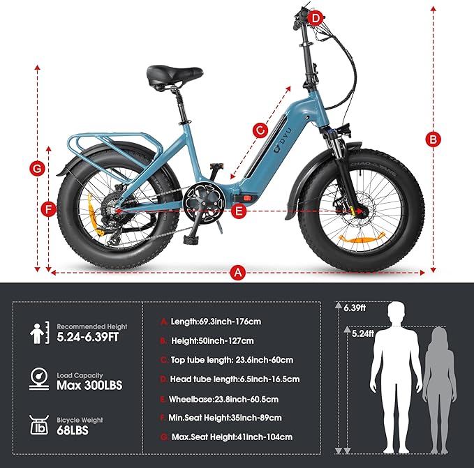 DYU FF500 Bike Electric | 14 Ah | 60 miles | 25 Mph - Blue - SparkoBikes