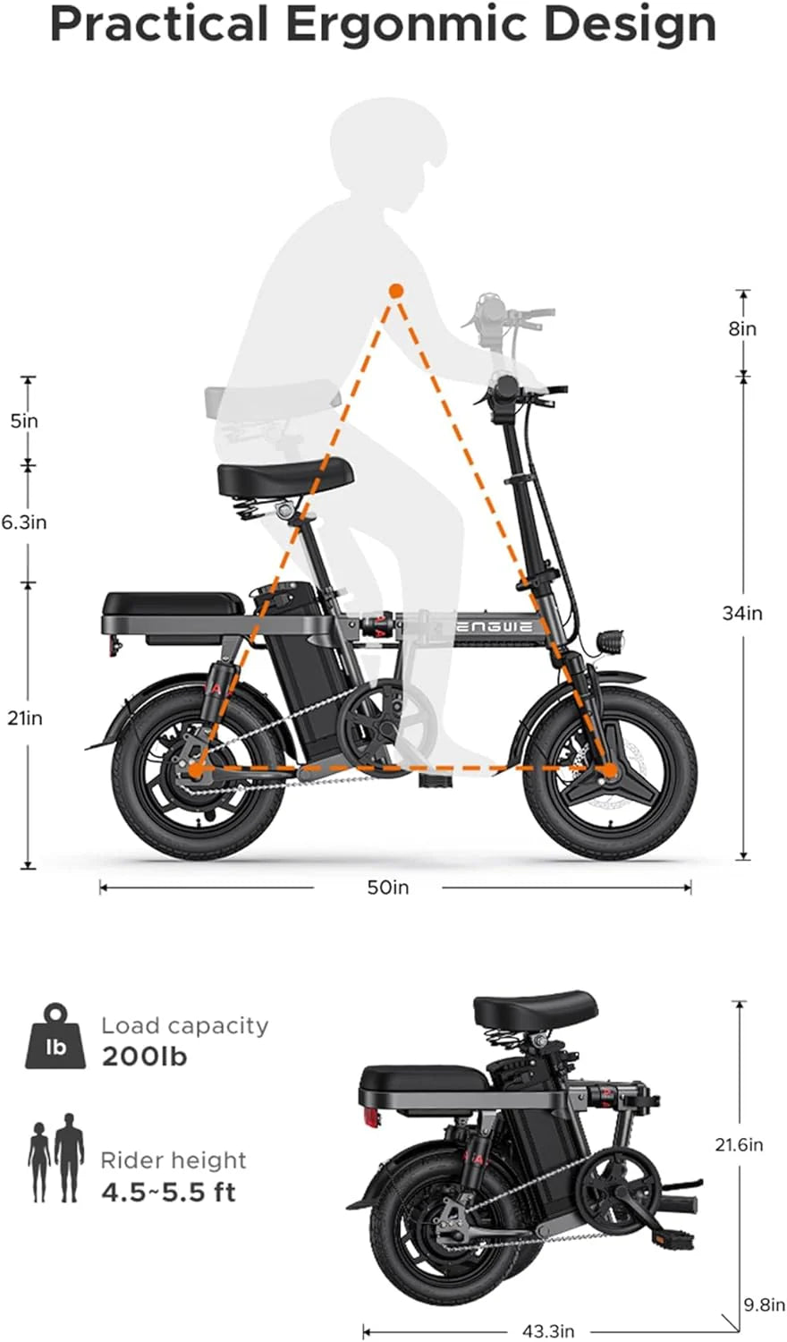 ENGWE T14 Folding E Bike Under 500 | 10Ah | 30miles| 19.2Mph - NavyBlue/White/Orange/Gray - SparkoBikes