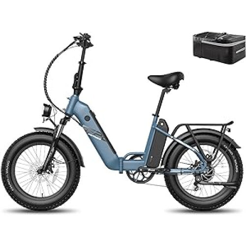 Fafrees FF20 Best Electric Bikes Under 1500 UK |10.4Ah | 50miles | 15.5Mph - Blue/ThymeGreen - SparkoBikes