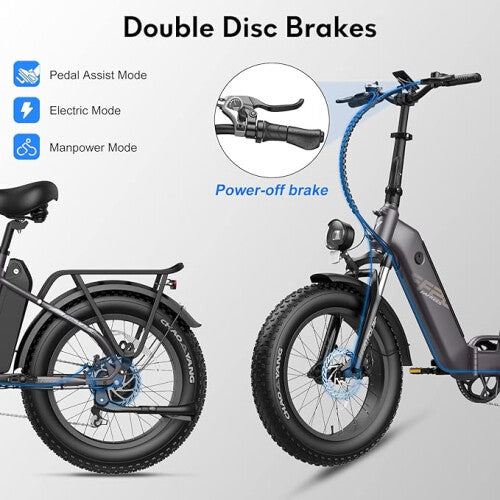 Fafrees FF20 Best Electric Bikes Under 1500 UK |10.4Ah | 50miles | 15.5Mph - Blue/ThymeGreen - SparkoBikes