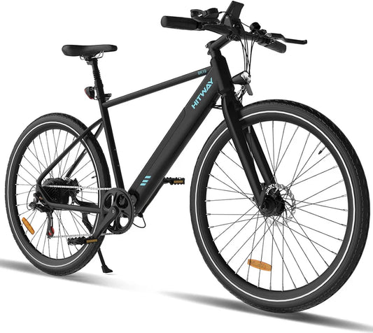 HITWAY BK19 Best Electric Mountain Bike | 12Ah | 75miles | 15.5Mph - Black/White/SkyBlue - SparkoBikes