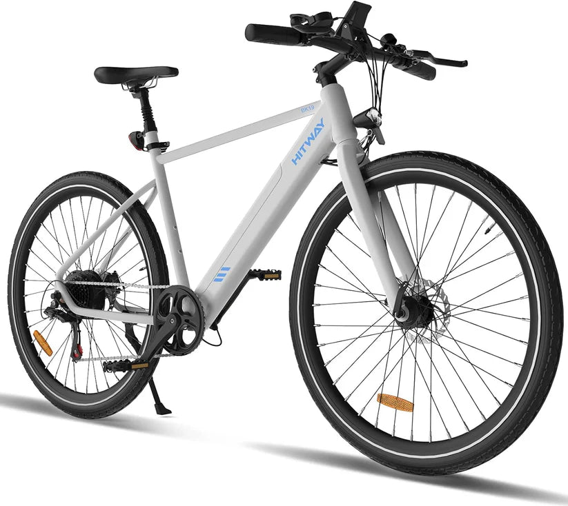 HITWAY BK19 Best Electric Mountain Bike | 12Ah | 75miles | 15.5Mph - Black/White/SkyBlue - SparkoBikes