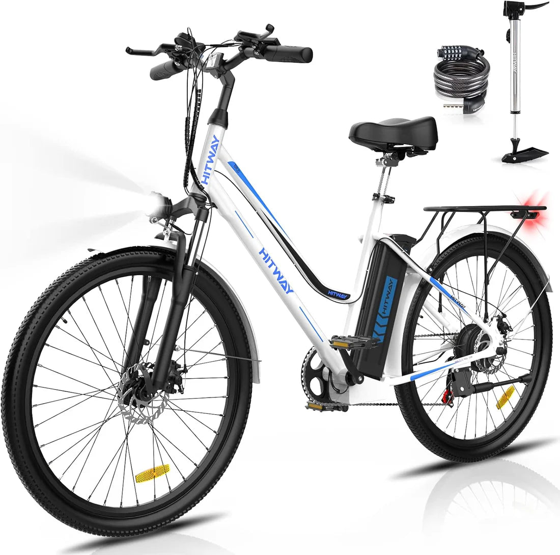 Hitway BK8 Electric Bike UK | 11.2Ah |  55 miles | 15.5 Mph - Black/White - SparkoBikes